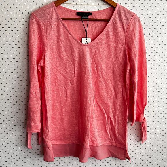 Sanctuary Tie Sleeve Top XS NWT Pink V Neck Blouse Shirt Capsule - Picture 2 of 6